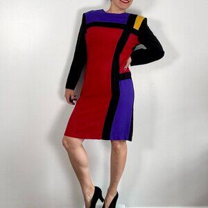 Vintage 80's Geometric Design Slim Fit Dress - Size M/L